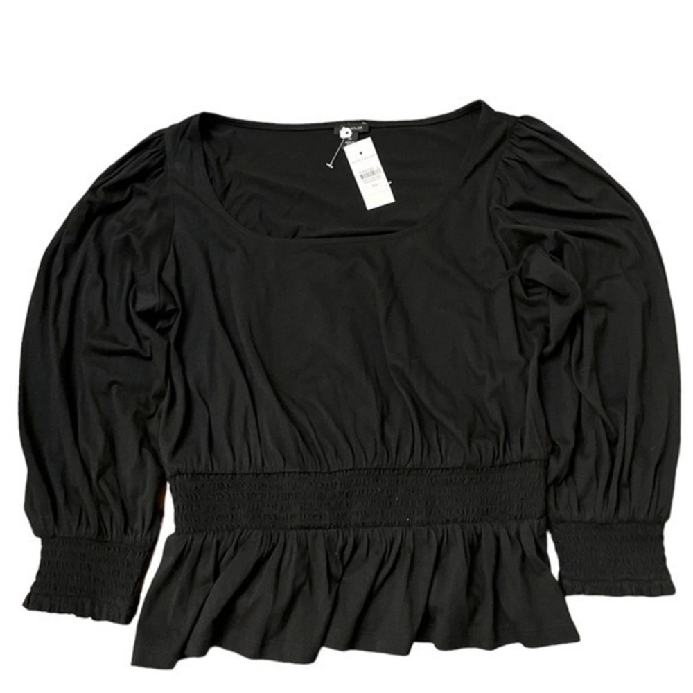 New! Ann Taylor spring black scoop neck smocked top with puff sleeve